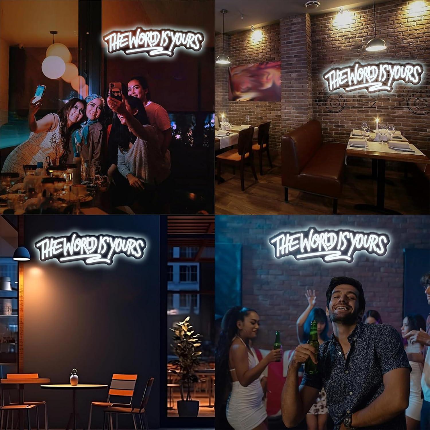 Letrero de neón The World is Y - Beer & Wine Grab reseña y precio